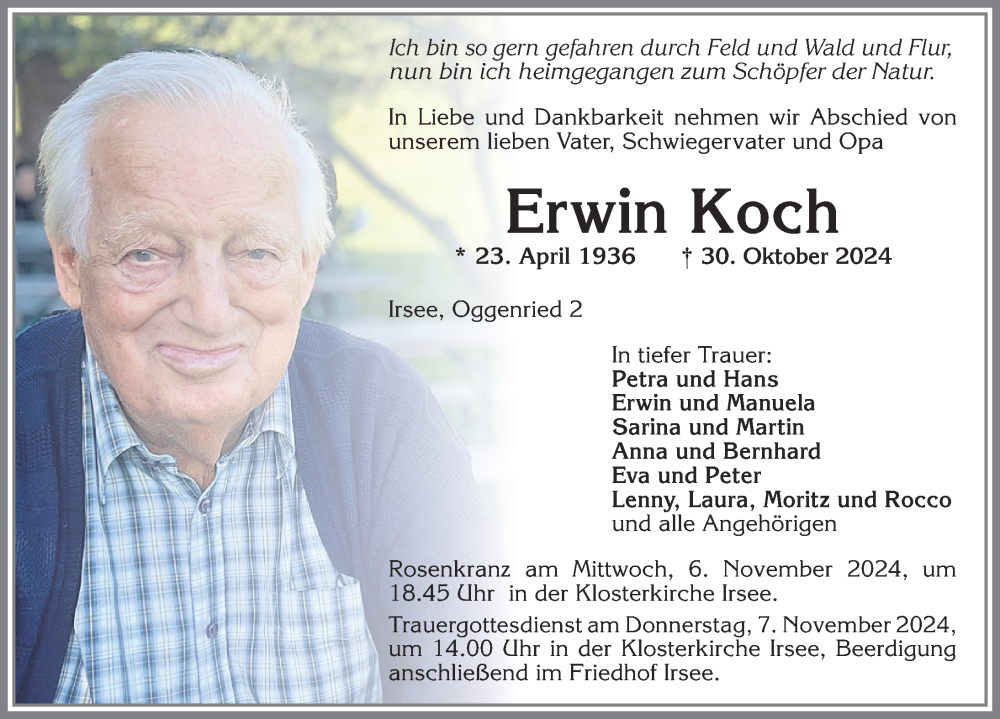 Traueranzeige von Erwin Koch von Allgäuer Zeitung, Kaufbeuren/Buchloe