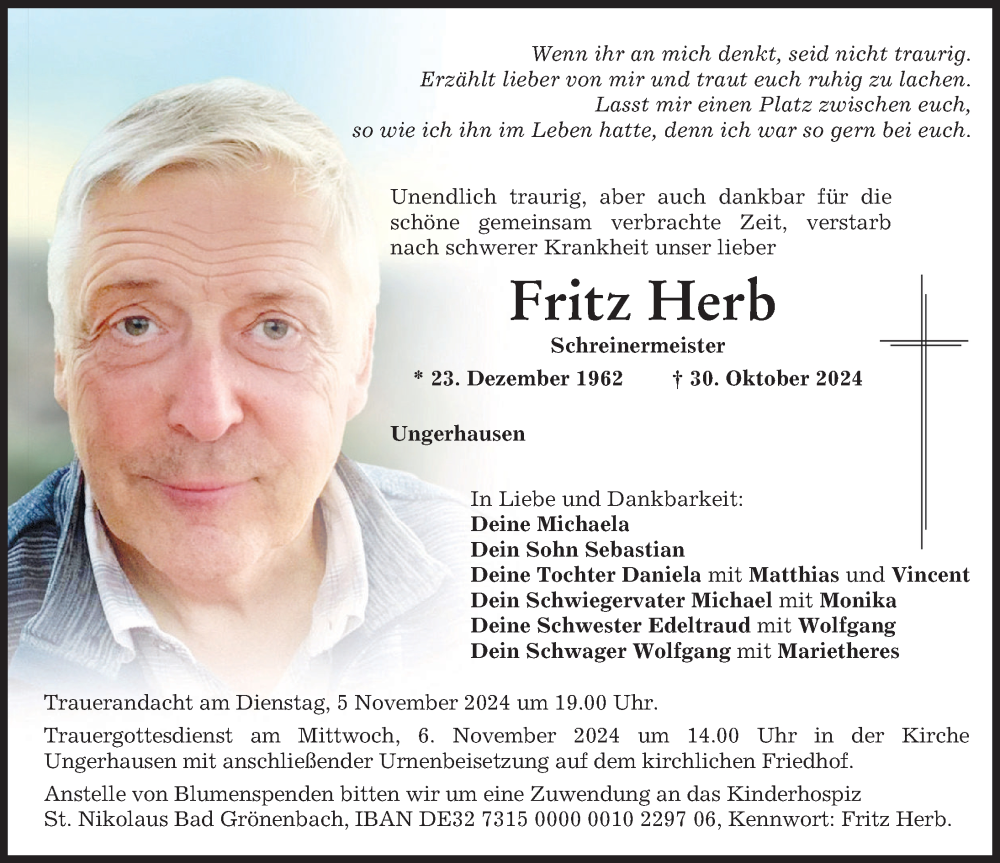 Traueranzeige von Fritz Herb von Memminger Zeitung