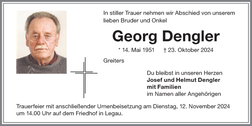 Traueranzeige von Georg Dengler von Memminger Zeitung