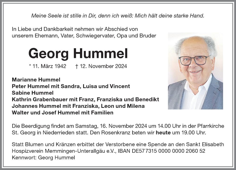 Traueranzeige von Georg Hummel von Memminger Zeitung