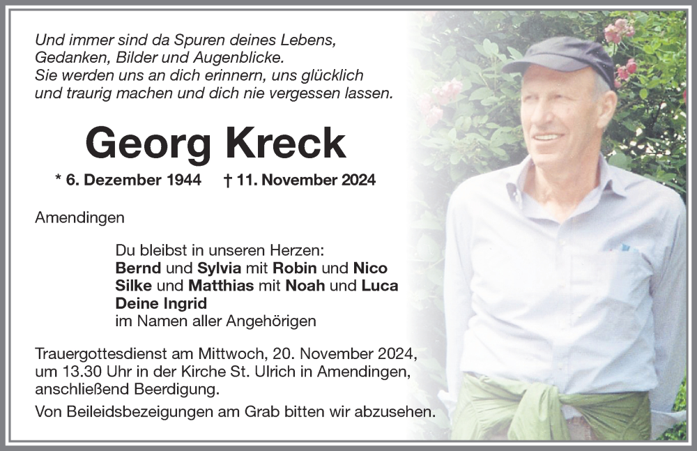 Traueranzeige von Georg Kreck von Memminger Zeitung