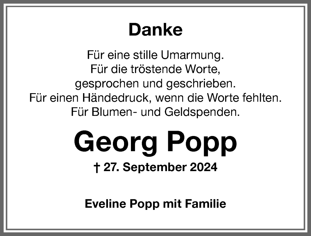 Traueranzeige von Georg Popp von Memminger Zeitung