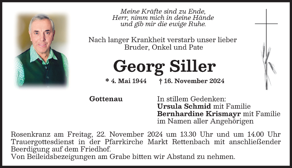 Traueranzeige von Georg Siller von Memminger Zeitung