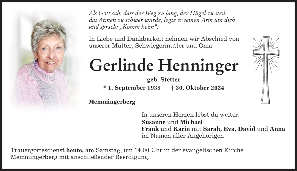 Traueranzeige von Gerlinde Henninger von Memminger Zeitung