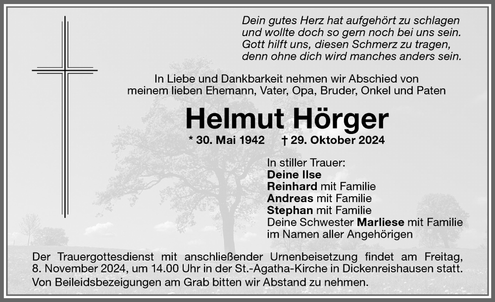 Traueranzeige von Helmut Hörger von Memminger Zeitung