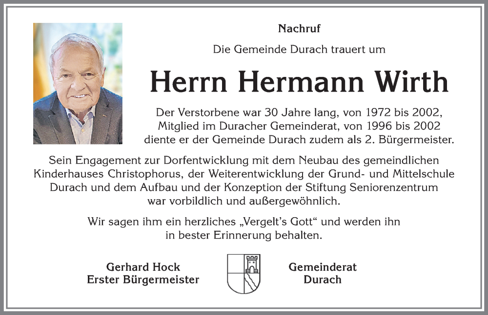 Traueranzeige von Hermann Wirth von Allgäuer Zeitung,Kempten