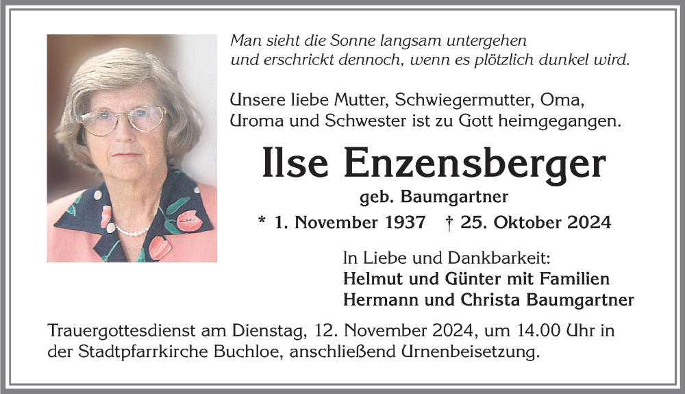 Traueranzeige von Ilse Enzensberger von Allgäuer Zeitung, Kaufbeuren/Buchloe