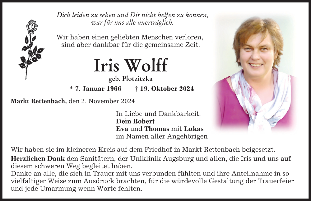 Traueranzeige von Iris Wolff von Memminger Zeitung