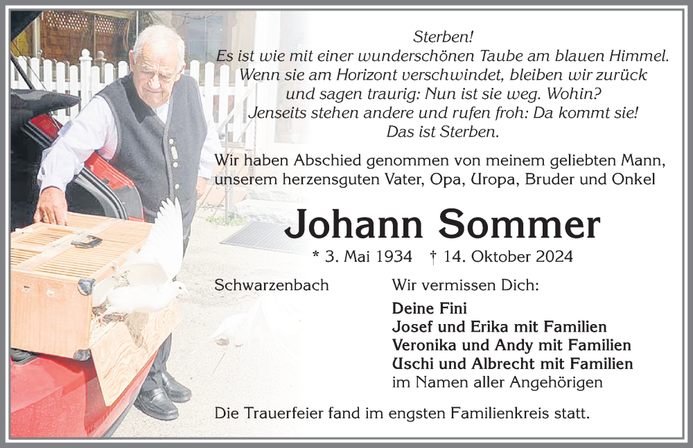 Traueranzeige von Johann Sommer von Allgäuer Zeitung,Kempten