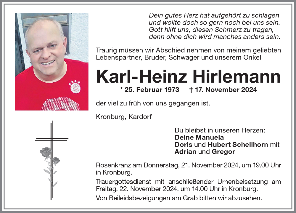 Traueranzeige von Karl-Heinz Hirlemann von Memminger Zeitung