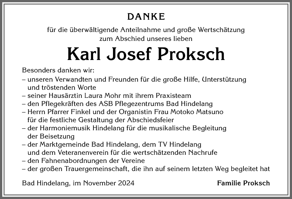 Traueranzeige von Karl Josef Proksch von Allgäuer Anzeigeblatt