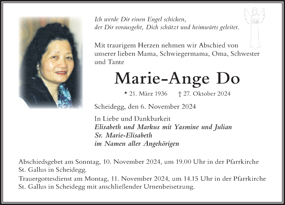 Traueranzeige von Marie-Ange Do von Der Westallgäuer