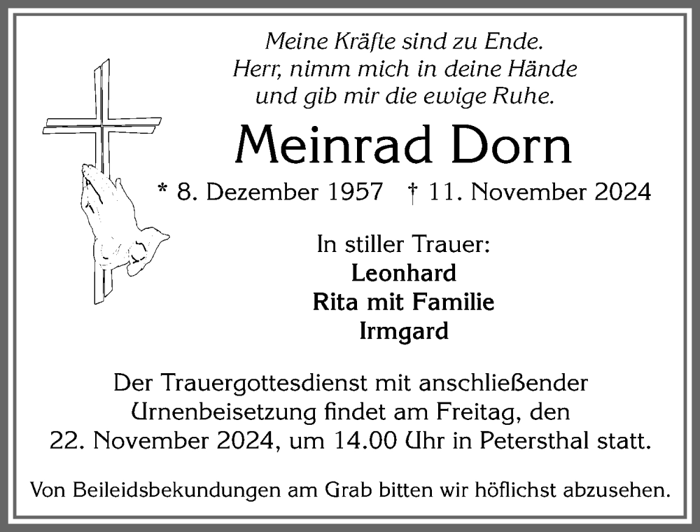 Traueranzeige von Meinrad Dorn von Allgäuer Anzeigeblatt