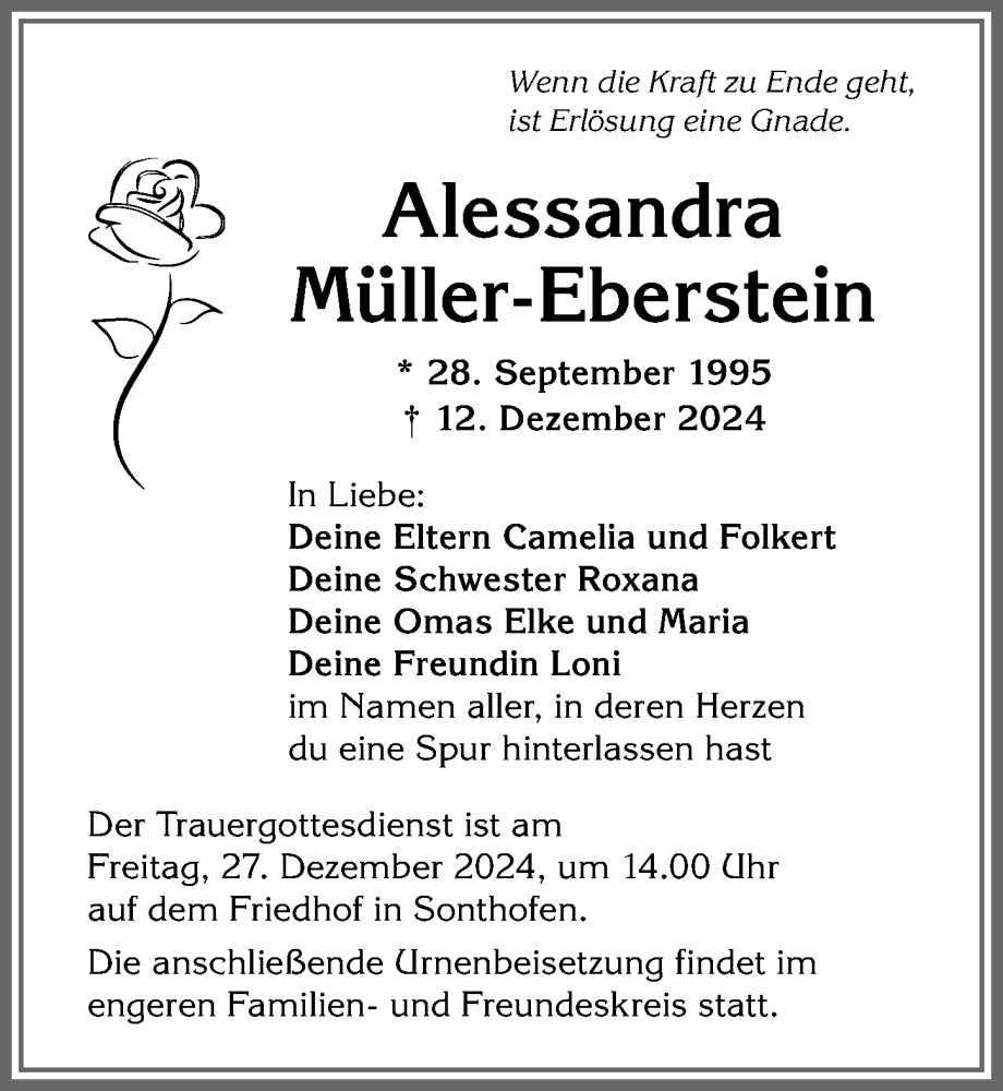 Traueranzeige von Alessandra Müller-Eberstein von Allgäuer Anzeigeblatt