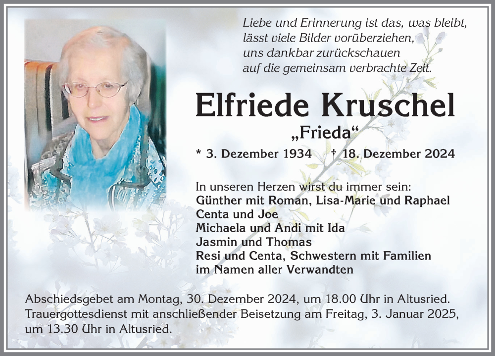 Traueranzeige von Elfriede Kruschel von Allgäuer Zeitung,Kempten