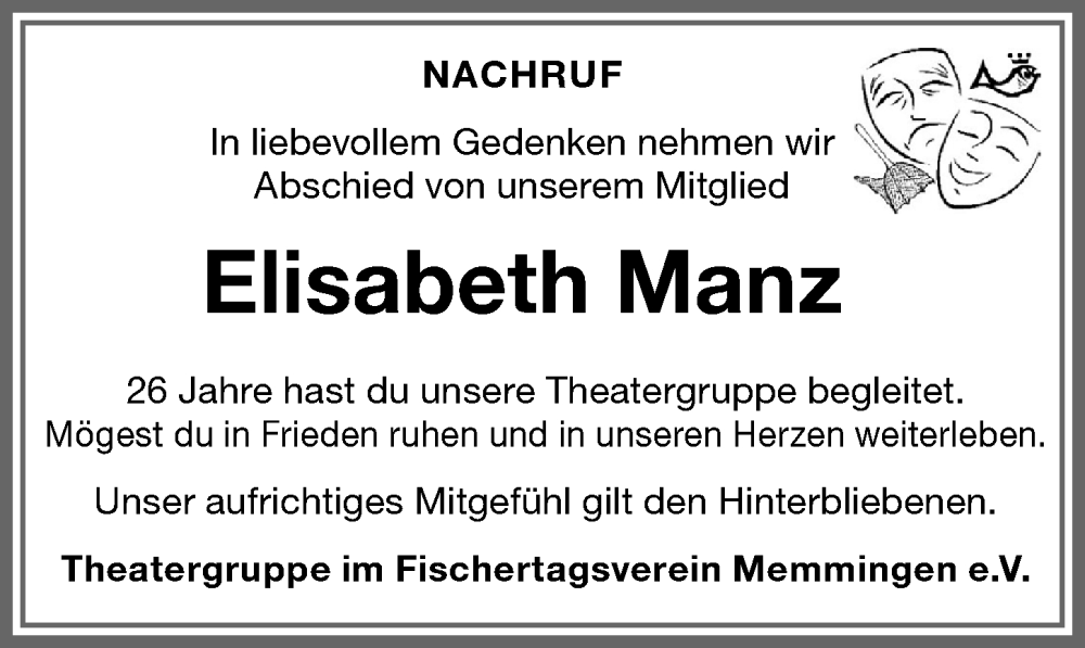 Traueranzeige von Elisabeth Manz von Memminger Zeitung