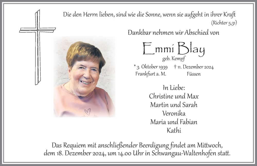 Traueranzeige von Emmi Blay von Allgäuer Zeitung, Füssen