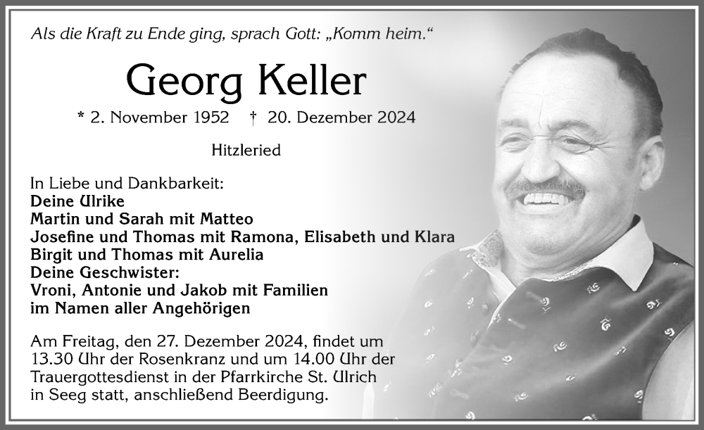 Traueranzeige von Georg Keller von Allgäuer Zeitung, Füssen