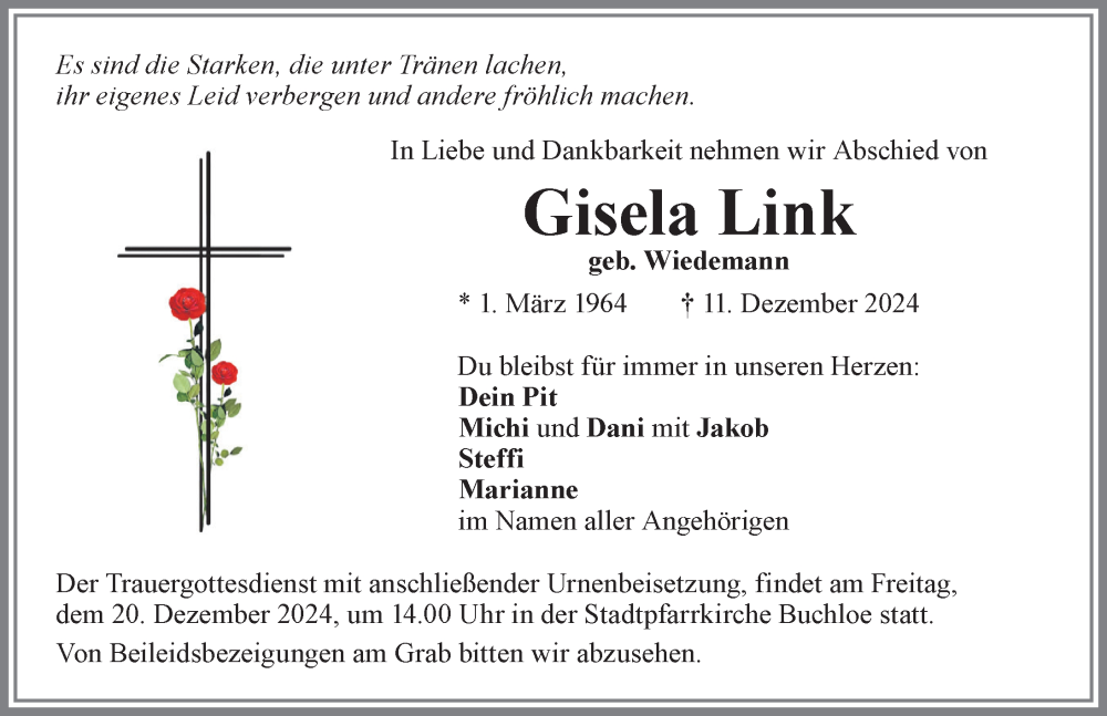 Traueranzeige von Gisela Link von Allgäuer Zeitung, Kaufbeuren/Buchloe