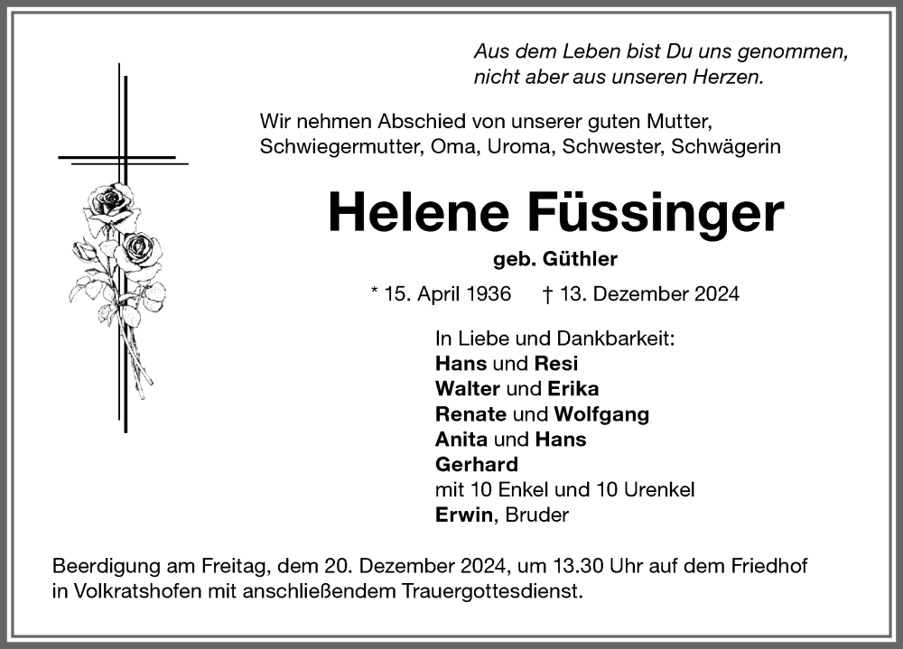 Traueranzeige von Helene Füssinger von Memminger Zeitung