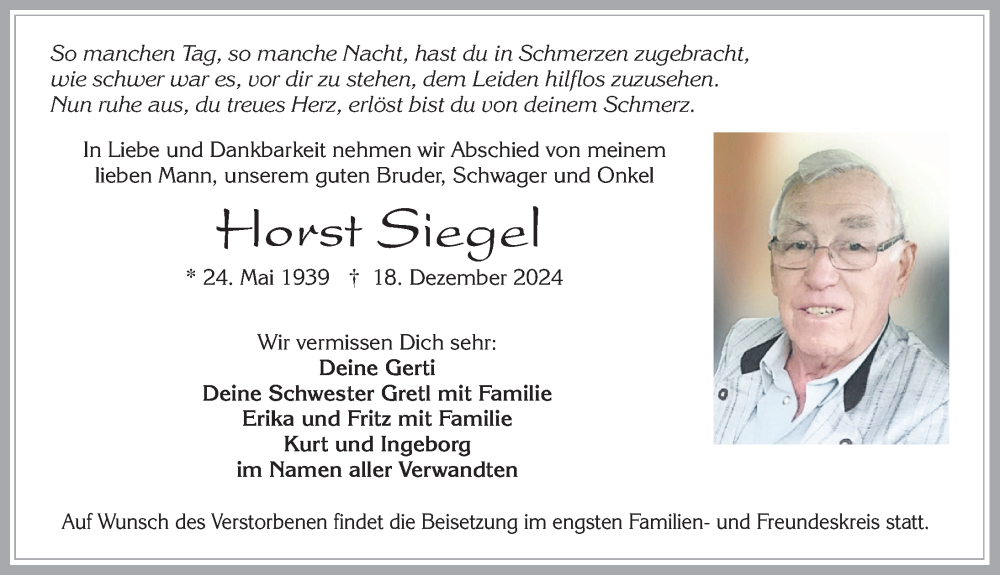 Traueranzeige von Horst Siegel von Allgäuer Zeitung, Füssen