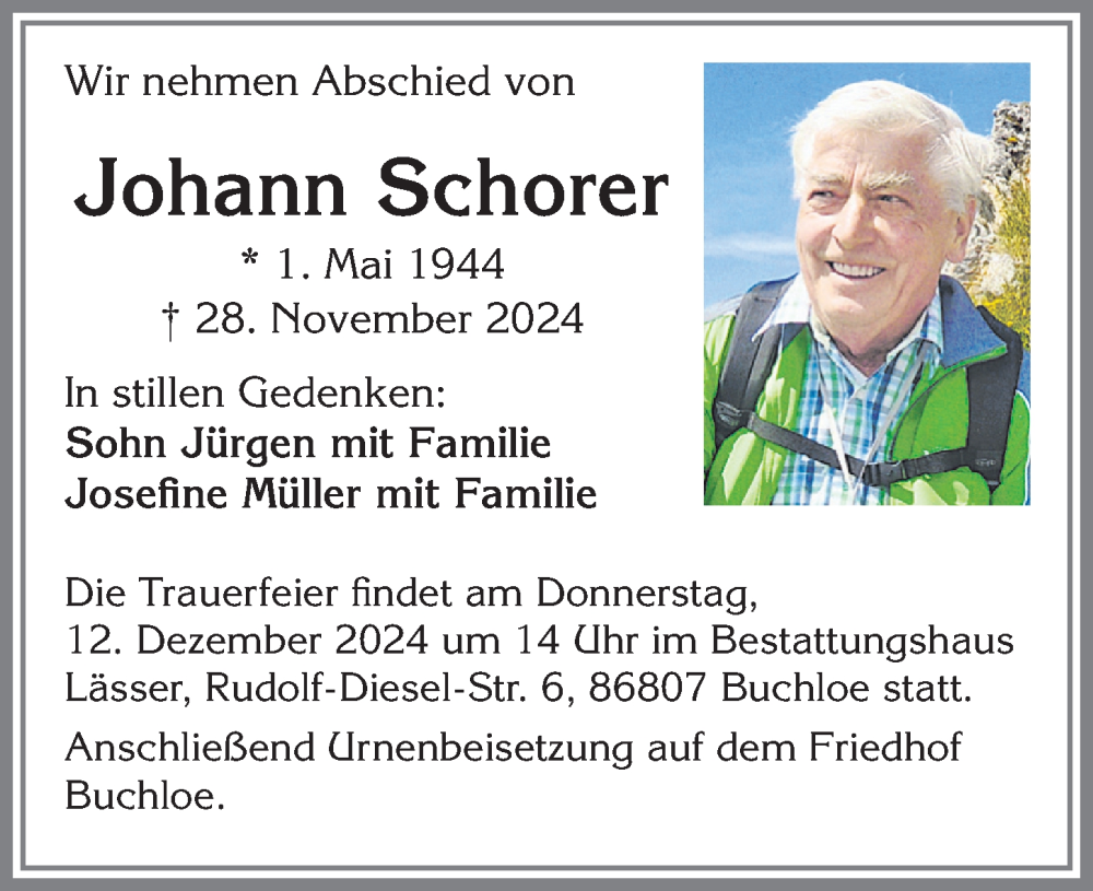 Traueranzeige von Johann Schorer von Allgäuer Zeitung, Kaufbeuren/Buchloe