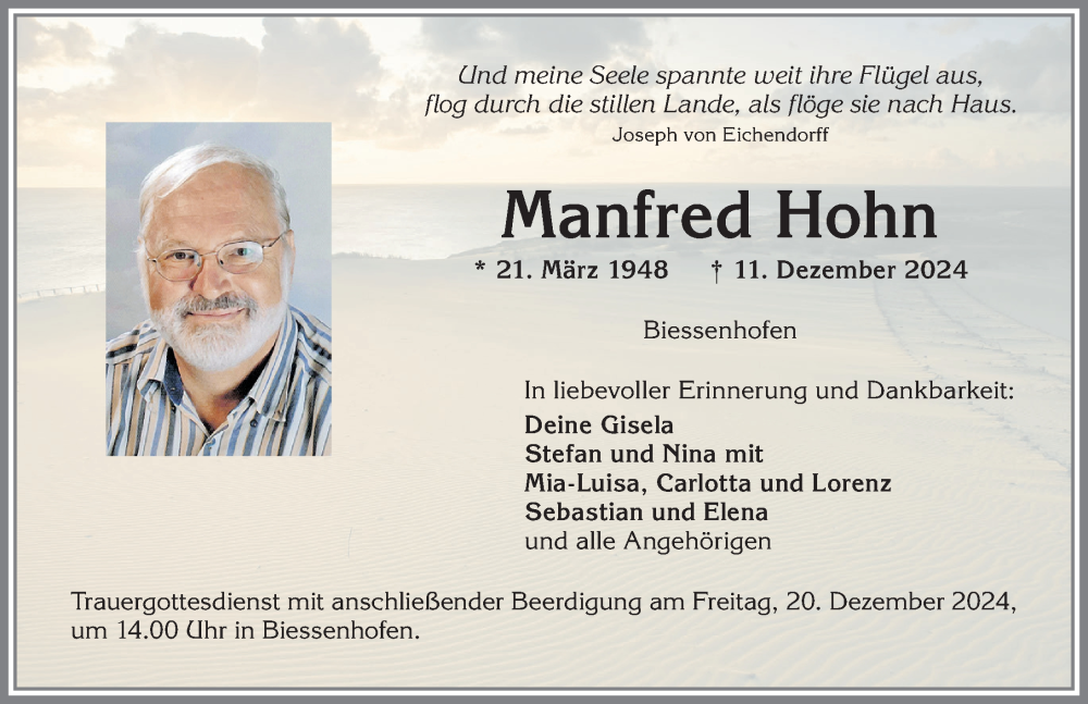 Traueranzeige von Manfred Hohn von Allgäuer Zeitung, Marktoberdorf