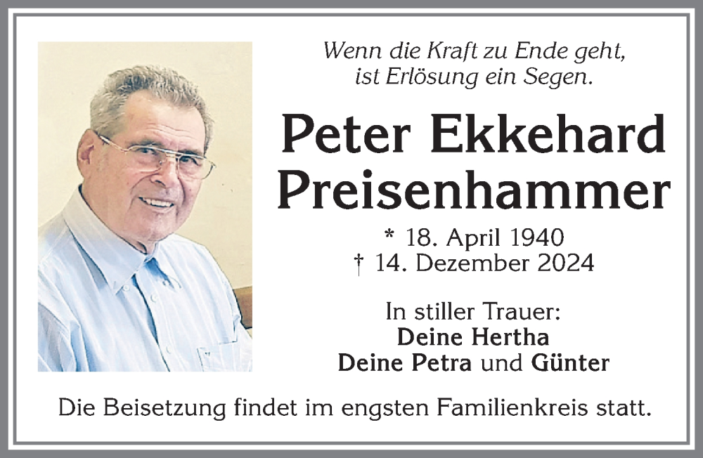 Traueranzeige von Peter Preisenhammer von Allgäuer Zeitung,Kempten