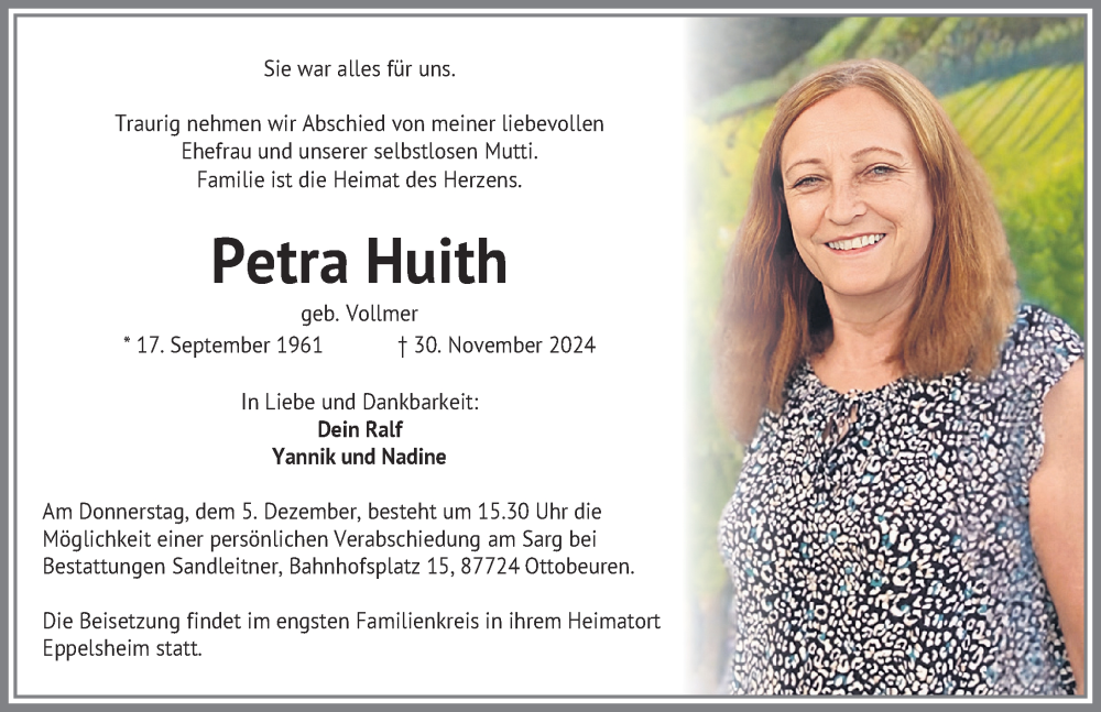 Traueranzeige von Petra Huith von Memminger Zeitung