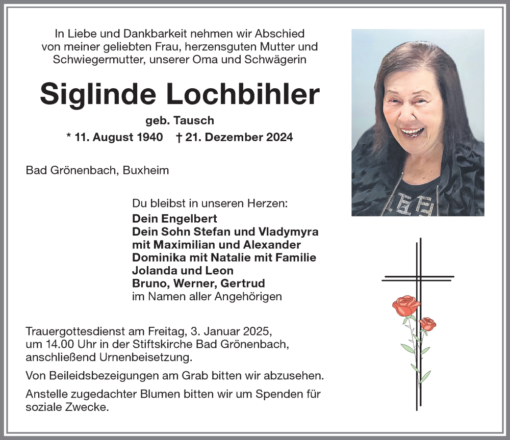 Traueranzeige von Siglinde Lochbihler von Memminger Zeitung