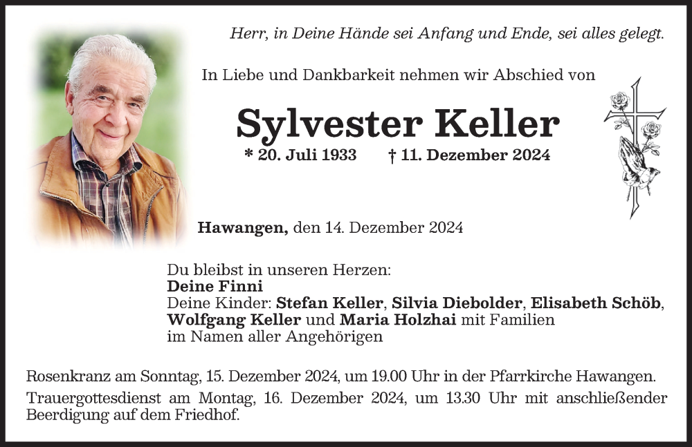 Traueranzeige von Sylvester Keller von Memminger Zeitung