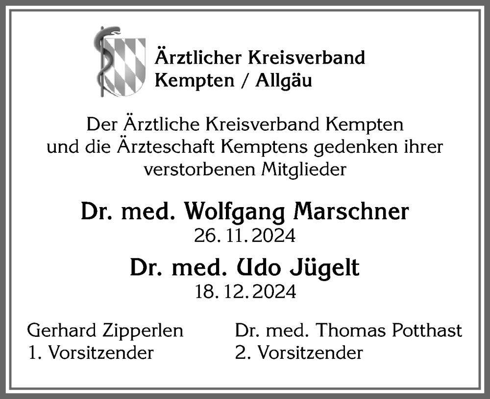 Traueranzeige von Udo Jügelt von Allgäuer Zeitung,Kempten