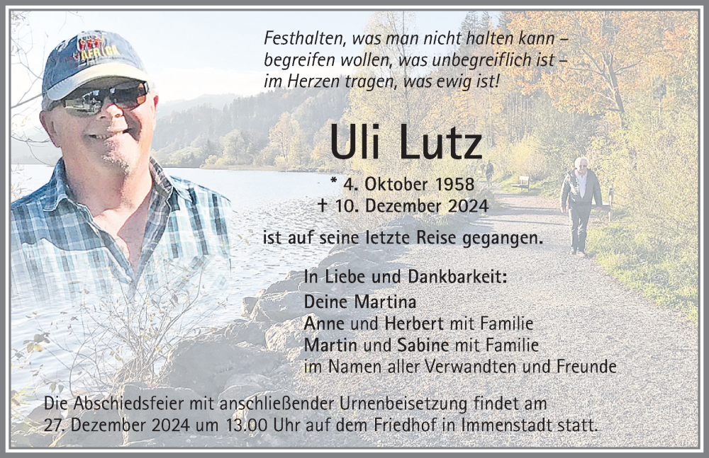 Traueranzeige von Uli Lutz von Allgäuer Anzeigeblatt