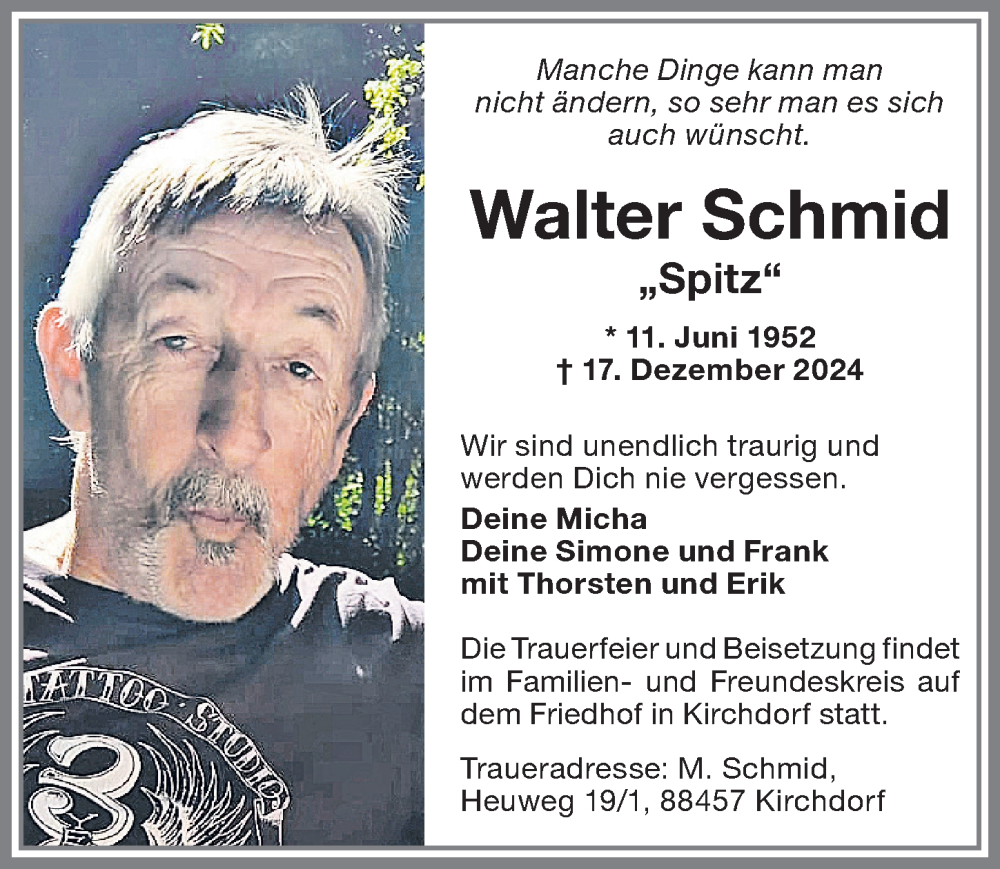 Traueranzeige von Walter Schmid von Memminger Zeitung