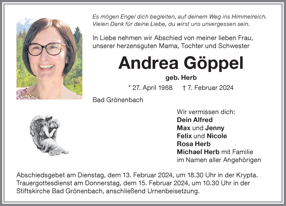 Traueranzeige von Andrea Göppel von Memminger Zeitung