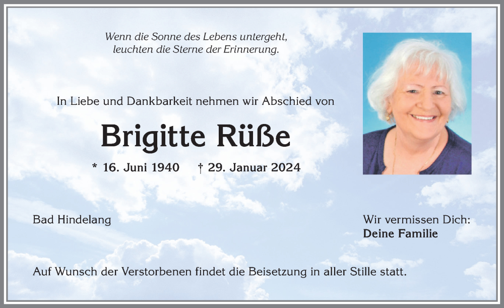 Traueranzeige von Brigitte Rüße von Allgäuer Anzeigeblatt