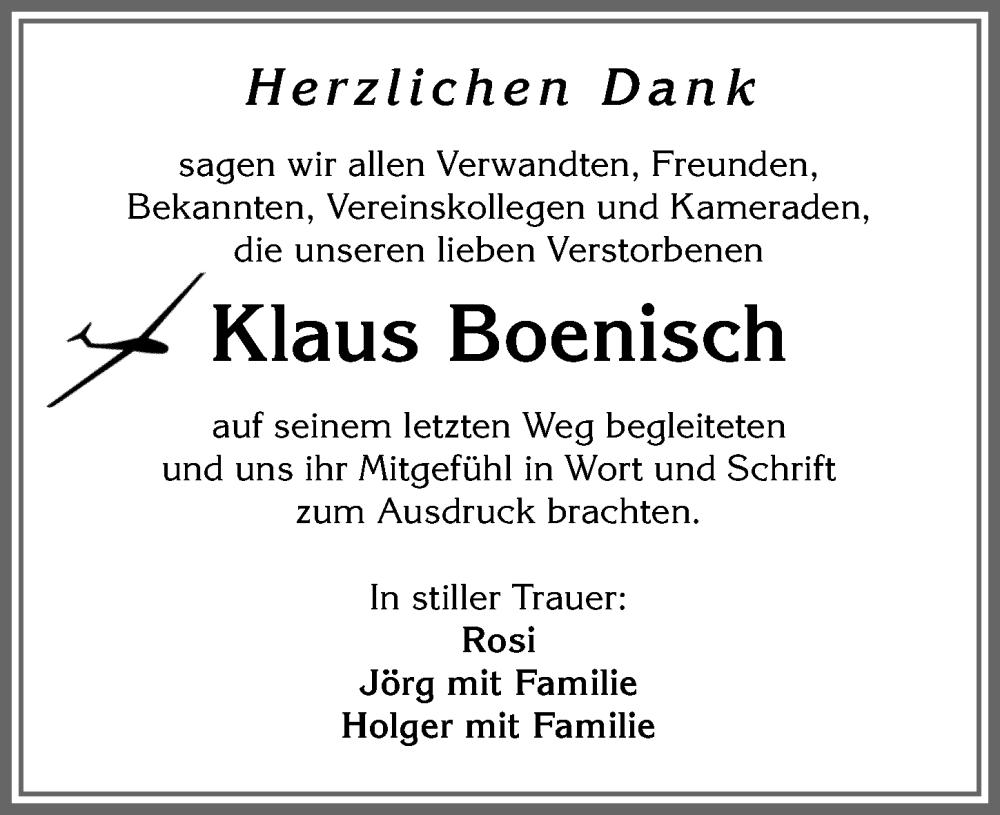 Traueranzeige von Klaus Boenisch von Allgäuer Zeitung, Kaufbeuren/Buchloe