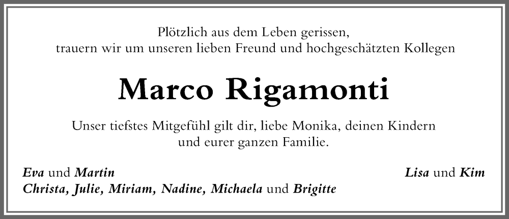 Traueranzeige von Marco Rigamonti von Der Westallgäuer