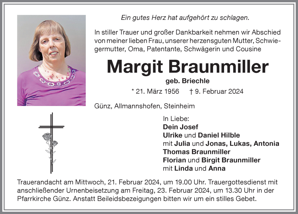Traueranzeige von Margit Braunmiller von Memminger Zeitung