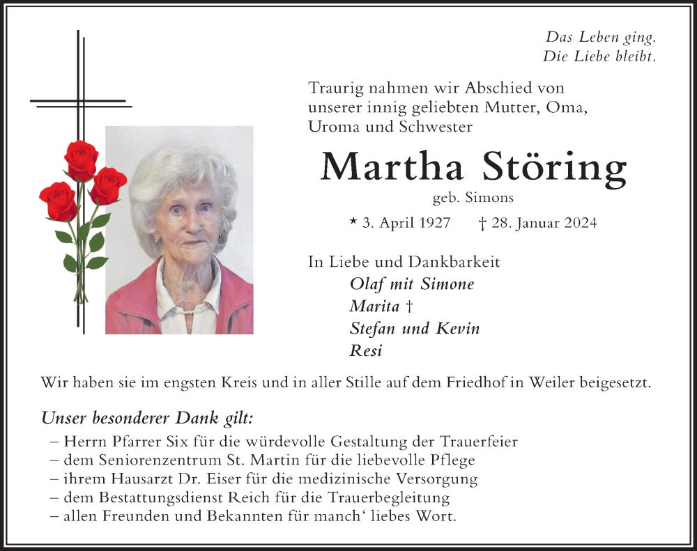 Traueranzeigen von Martha Störing | Augsburger Allgemeine Zeitung