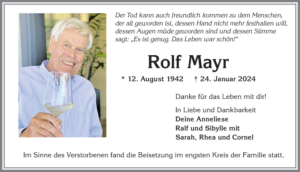 Traueranzeige von Rolf Mayr von Allgäuer Anzeigeblatt