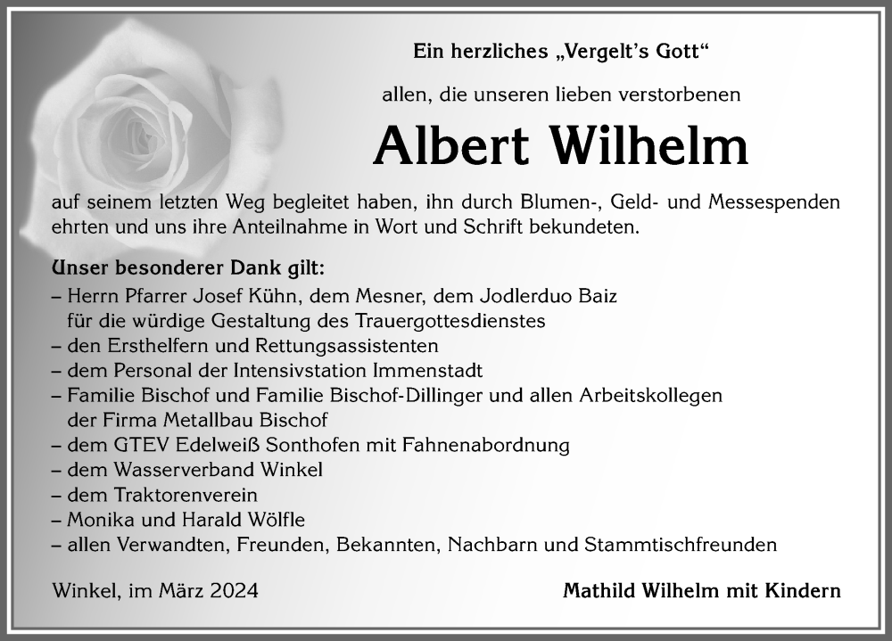 Traueranzeige von Albert Wilhelm von Allgäuer Anzeigeblatt