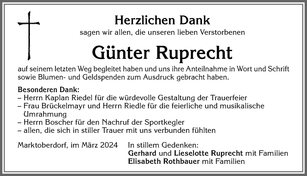 Traueranzeige von Günter Ruprecht von Allgäuer Zeitung, Marktoberdorf