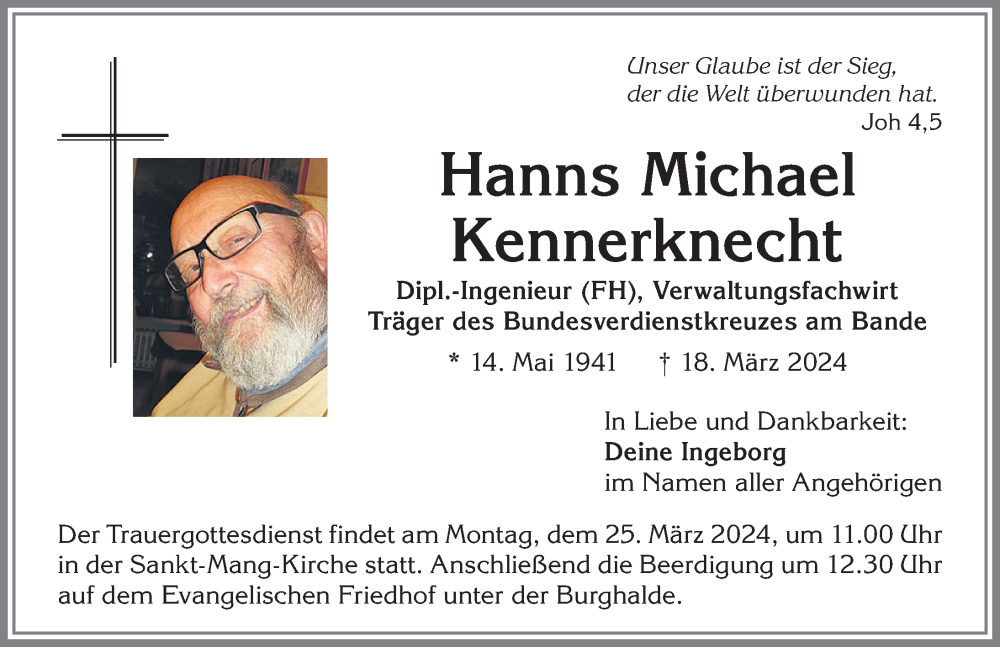 Traueranzeige von Hanns Michael Kennerknecht von Allgäuer Zeitung,Kempten