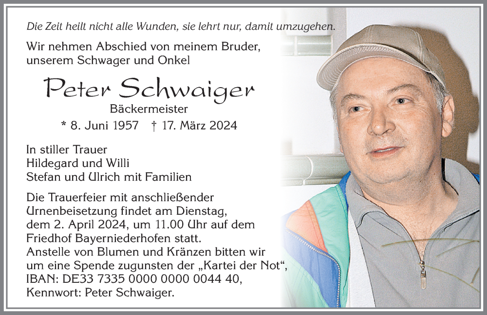 Traueranzeige von Peter Schwaiger von Allgäuer Zeitung, Füssen