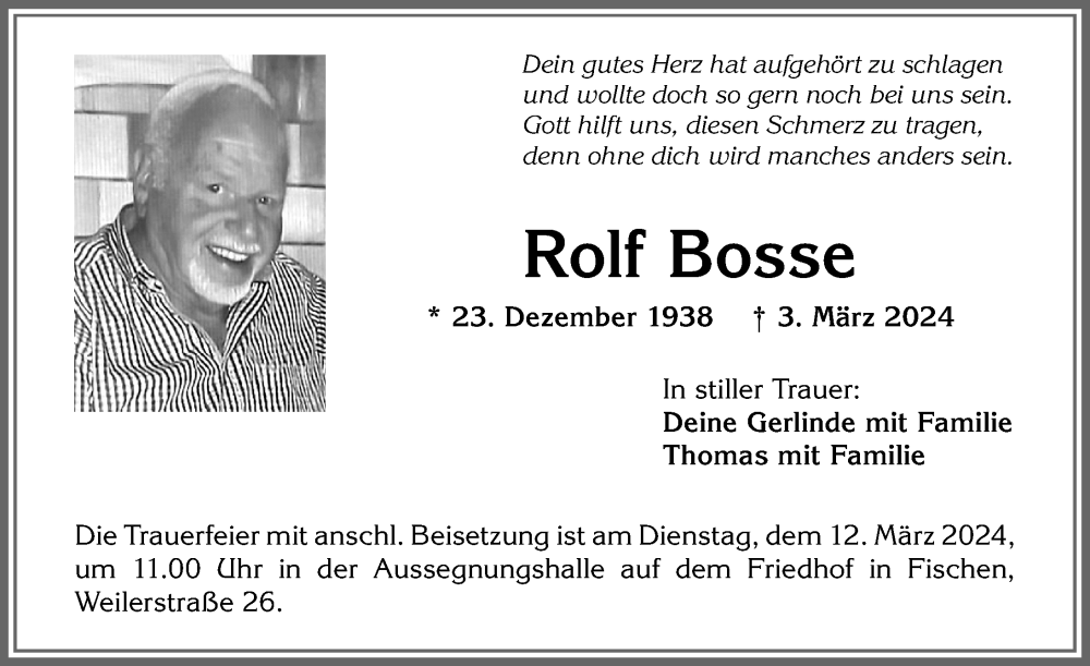 Traueranzeige von Rolf Bosse von Allgäuer Anzeigeblatt