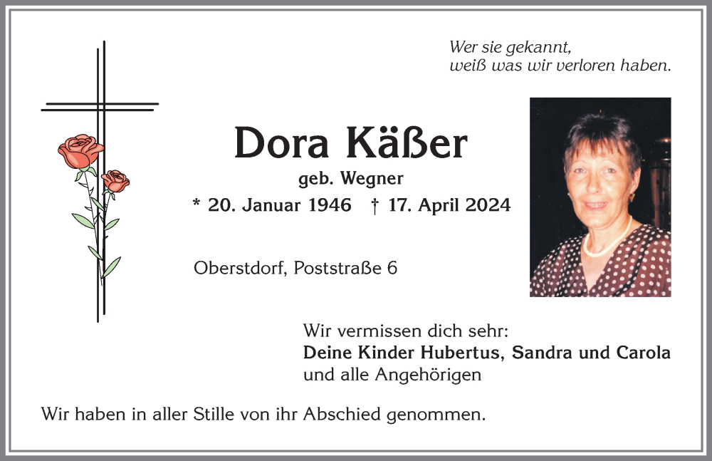 Traueranzeige von Dora Käßer von Allgäuer Anzeigeblatt