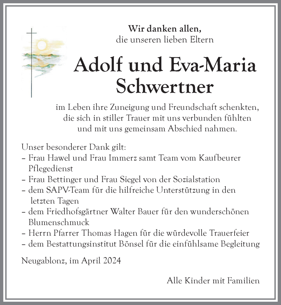 Traueranzeige von Eva-Maria Schwertner von Allgäuer Zeitung, Kaufbeuren/Buchloe