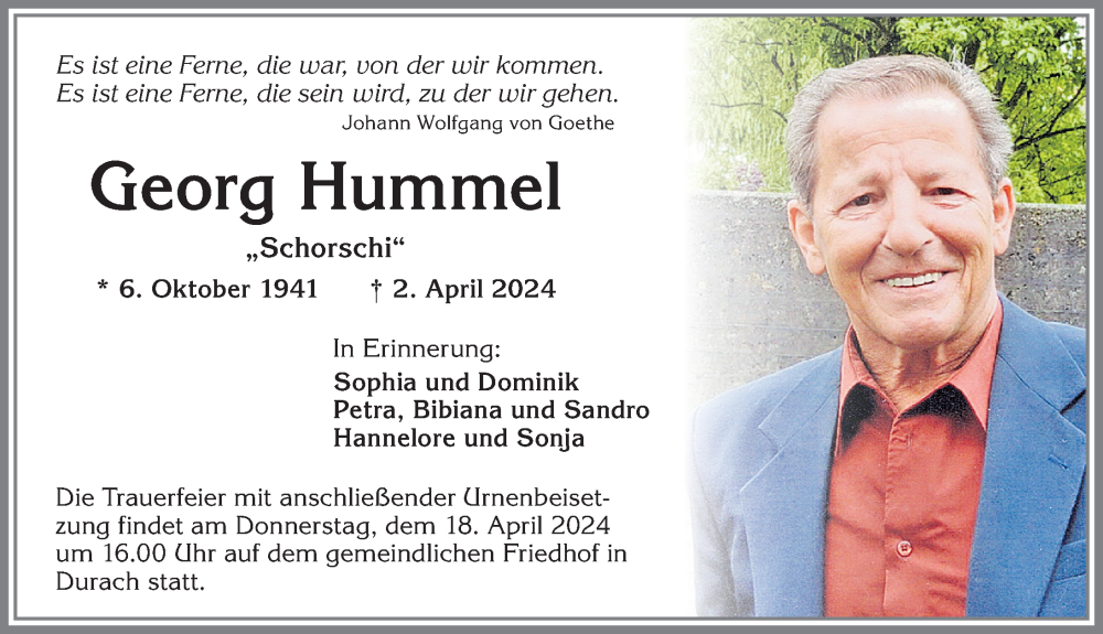 Traueranzeige von Georg Hummel von Allgäuer Zeitung,Kempten
