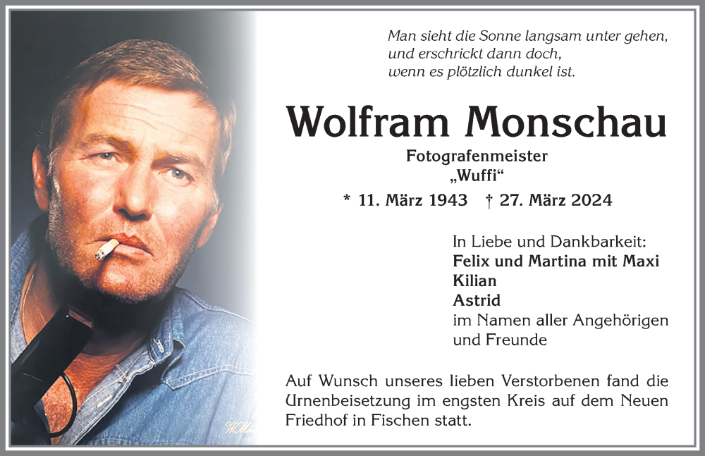 Traueranzeige von Wolfram Monschau von Allgäuer Anzeigeblatt
